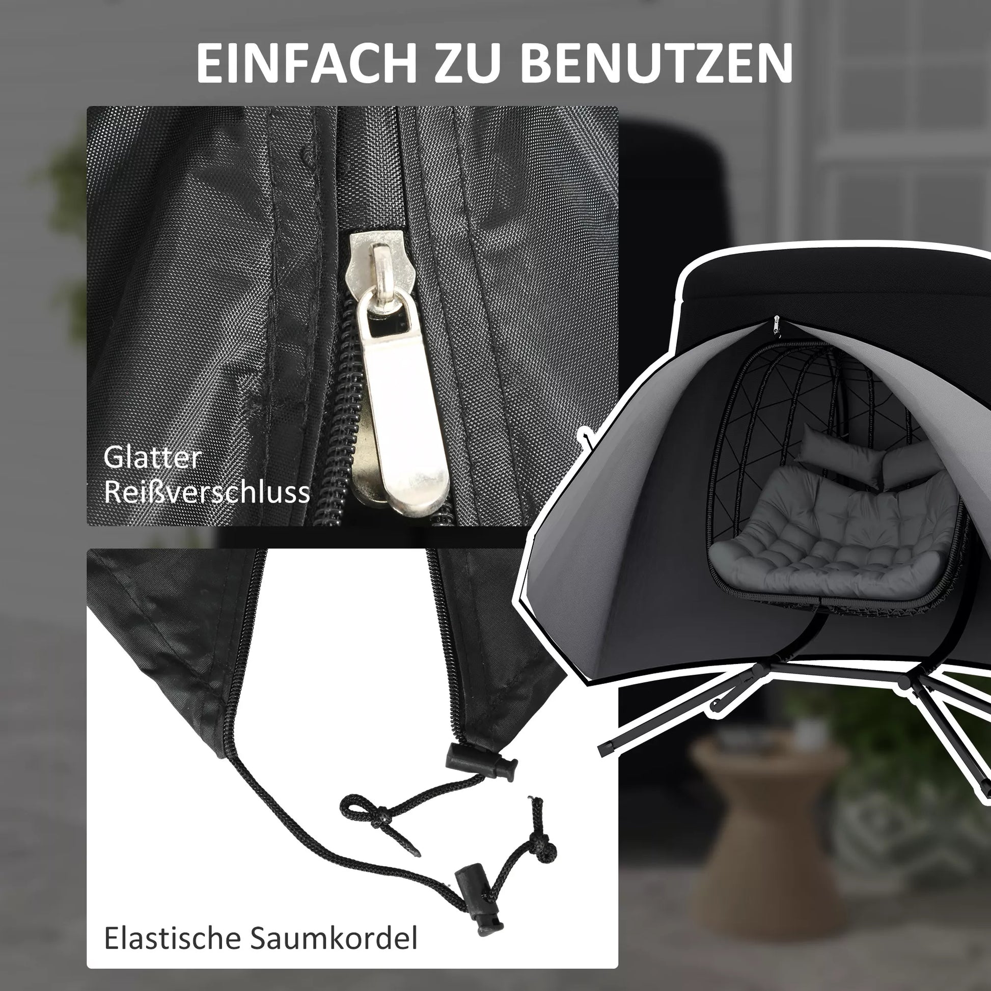 Lauko baldų dangtis Baldų dangtis Apsauginis baldų tentas, atsparus atmosferos poveikiui, 196 cm x 196 cm x 230 cm, juodas