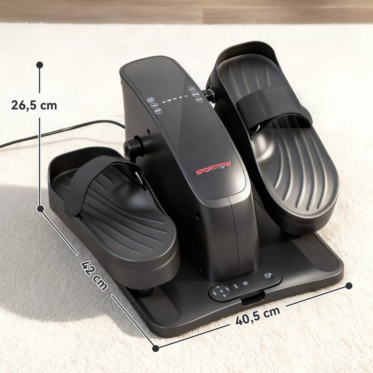 Mini pedalų treniruoklis, 12 greičių, LED ekranas, nuotolinio valdymo pultelis, neslystantis, nešiojamas, Metalas, Plastikas, Juodas