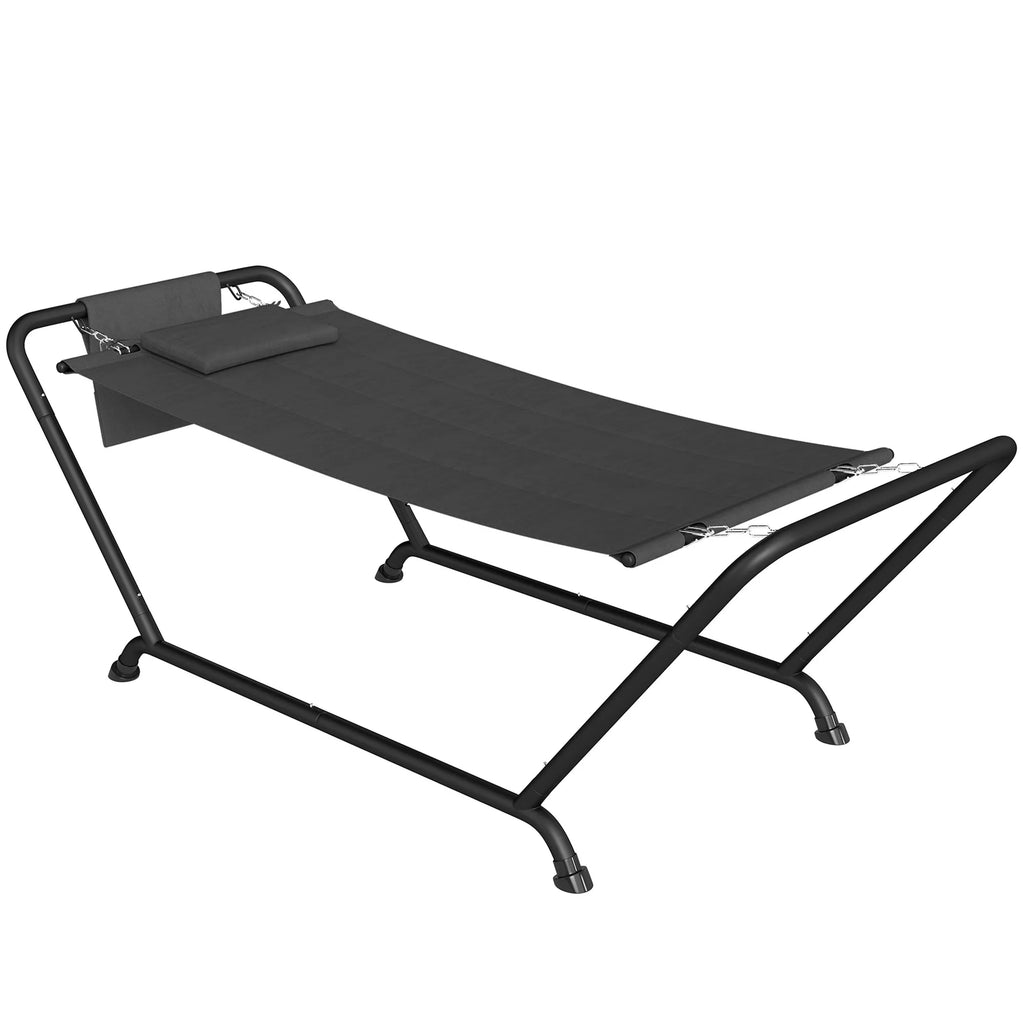 Hamakas su rėmu 237 x 90 cm Stabinis hamakas su šonine kišene, galvos atrama Metalinis rėmas iki 150 kg