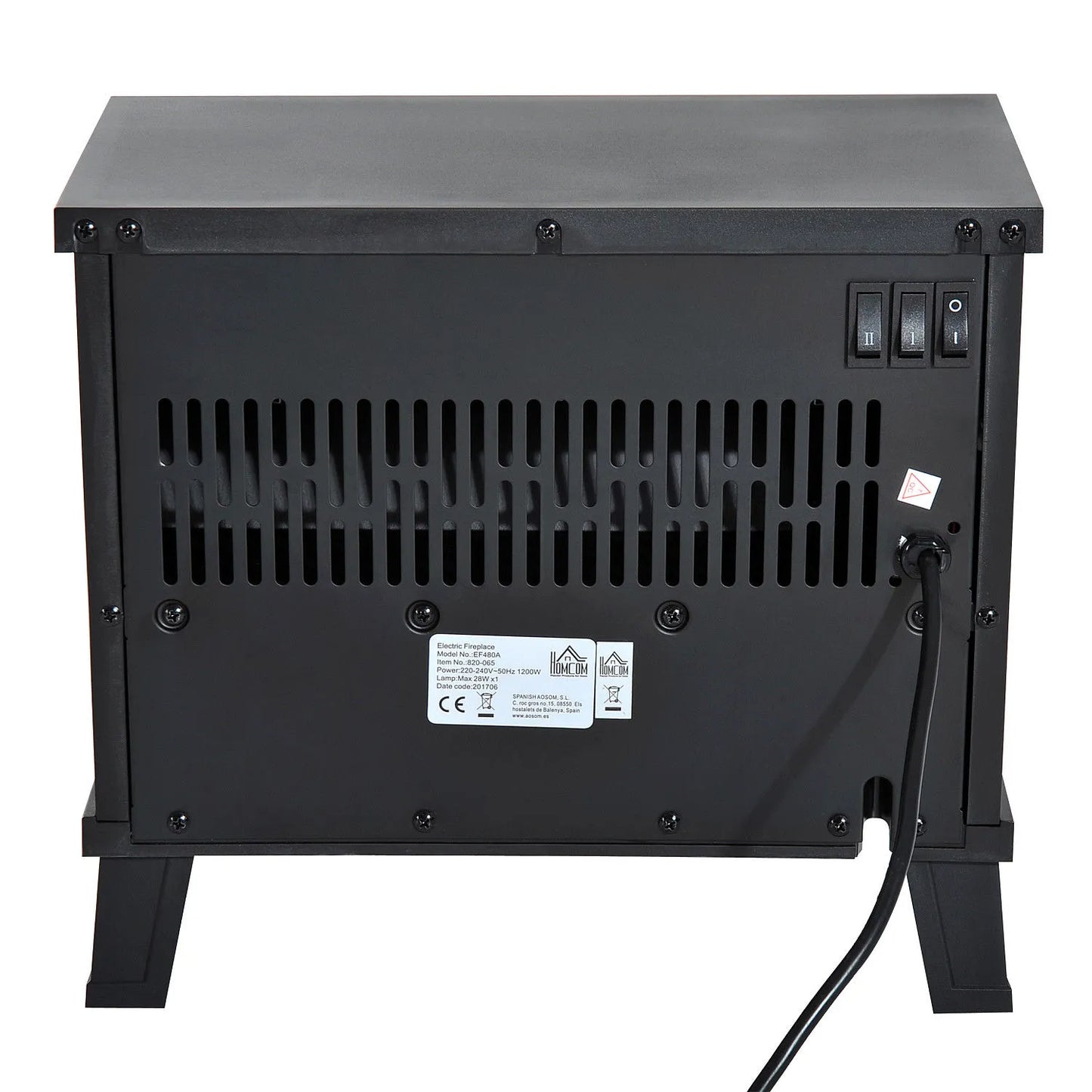 Elektrinis židinys, pastatomas židinys su liepsnos efektu 600/1200W, metalas, juodas, 34x17x31 cm