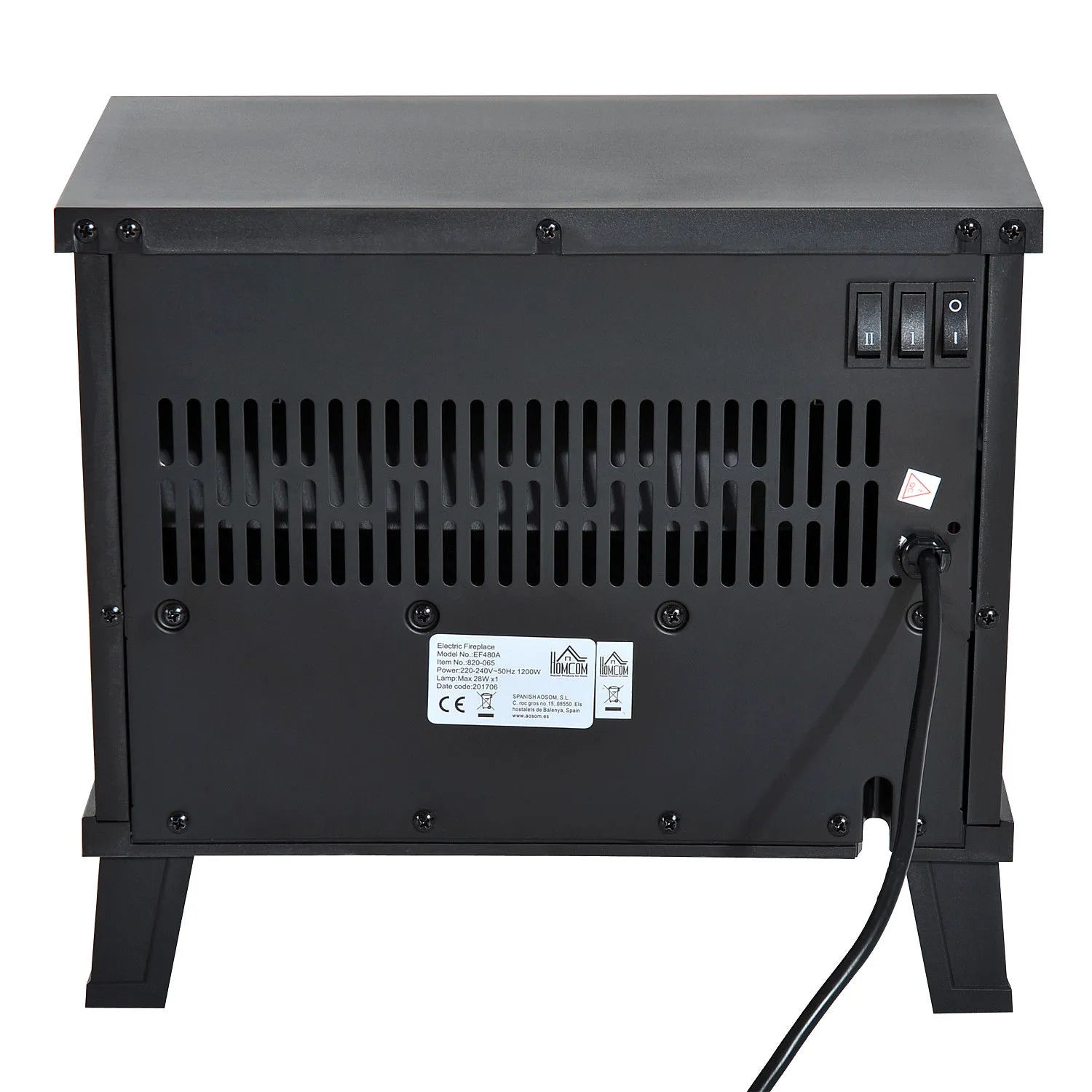 Elektrinis židinys, pastatomas židinys su liepsnos efektu 600/1200W, metalas, juodas, 34x17x31 cm