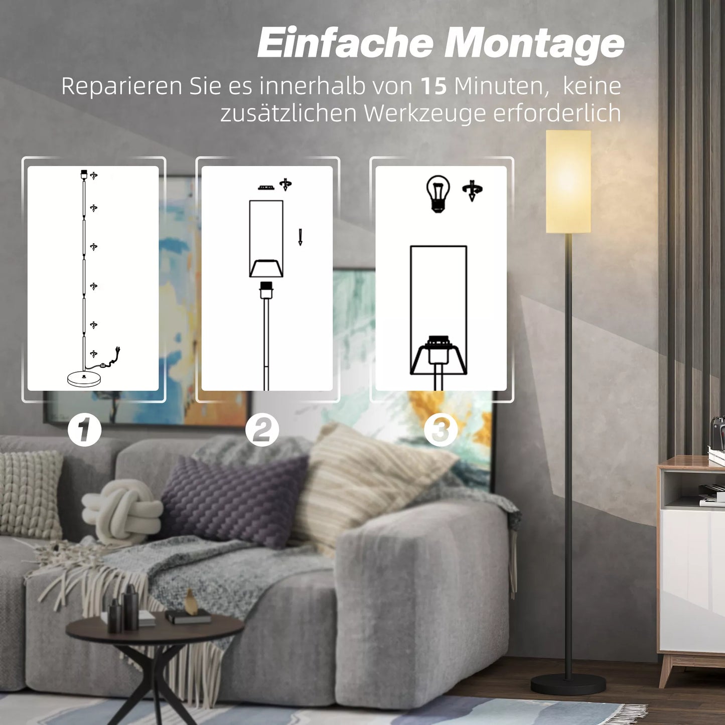 Grindinė lempa, lininio audinio imitacijos gaubtas, metalinis stovas, kojos jungiklis, balta