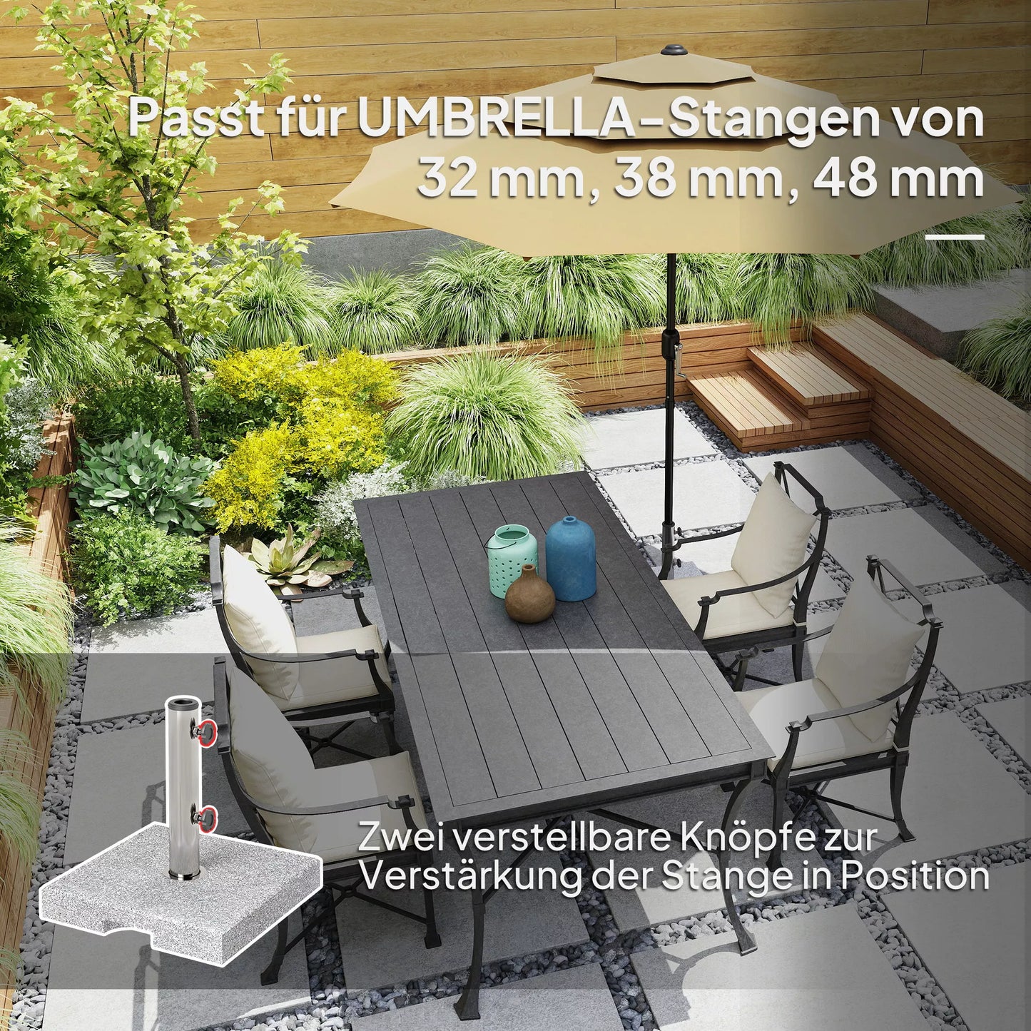 Granito skėčių stovas 21 kg Skėčių stovas, kvadratinis Skėčių laikiklis, skėčių svoris skėčiams 32/38/48 mm