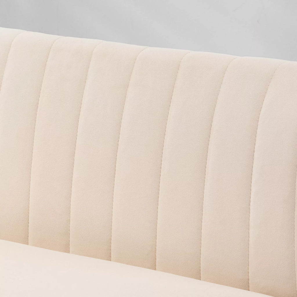 Sofa retro dizaino, 2 vietų sofa, medinės kojelės, 117 cm x 56,5 cm x 77 cm, kreminės baltos spalvos