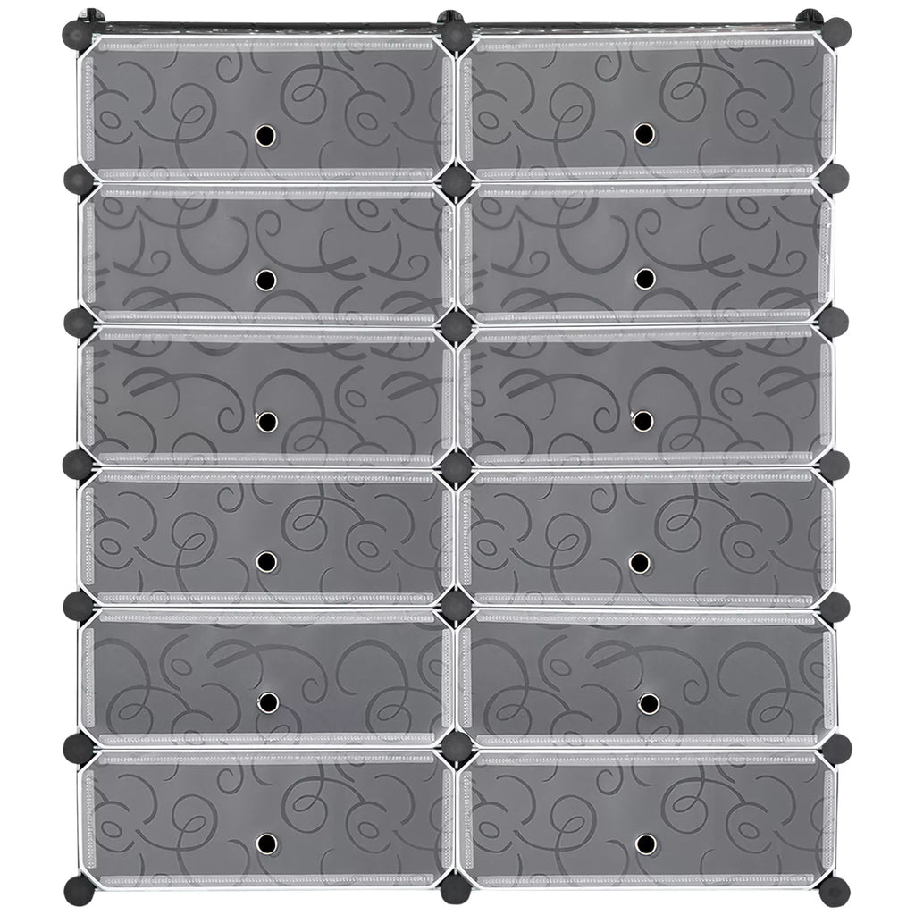 Batų lentynėlė, 12 dėžučių, skirtų 24 poroms batų, plastikinė, juoda ir balta