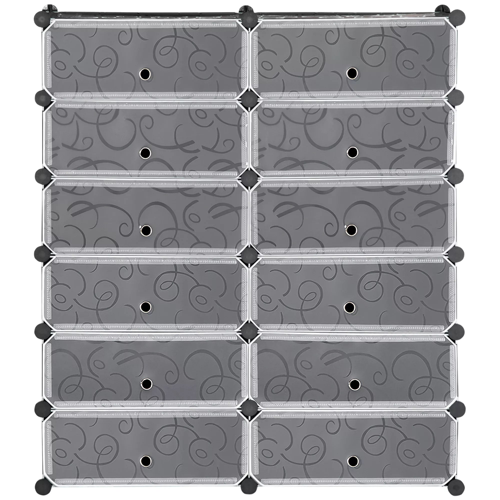Batų lentynėlė, 12 dėžučių, skirtų 24 poroms batų, plastikinė, juoda ir balta