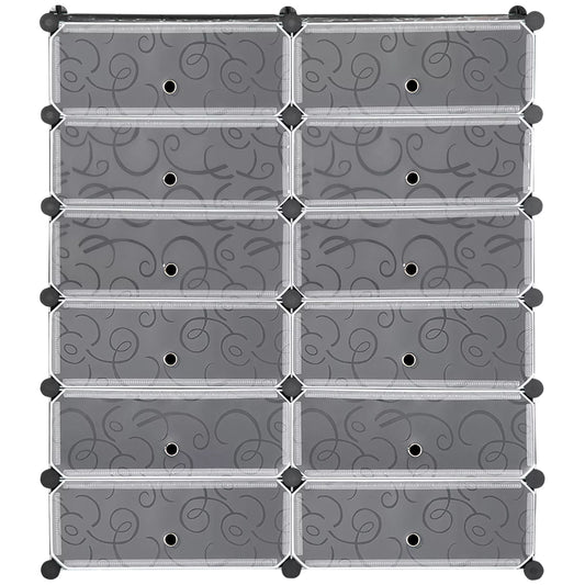 Batų lentyna, 12 laikymo dėžių 24 poroms batų, plastikas, juoda+balta