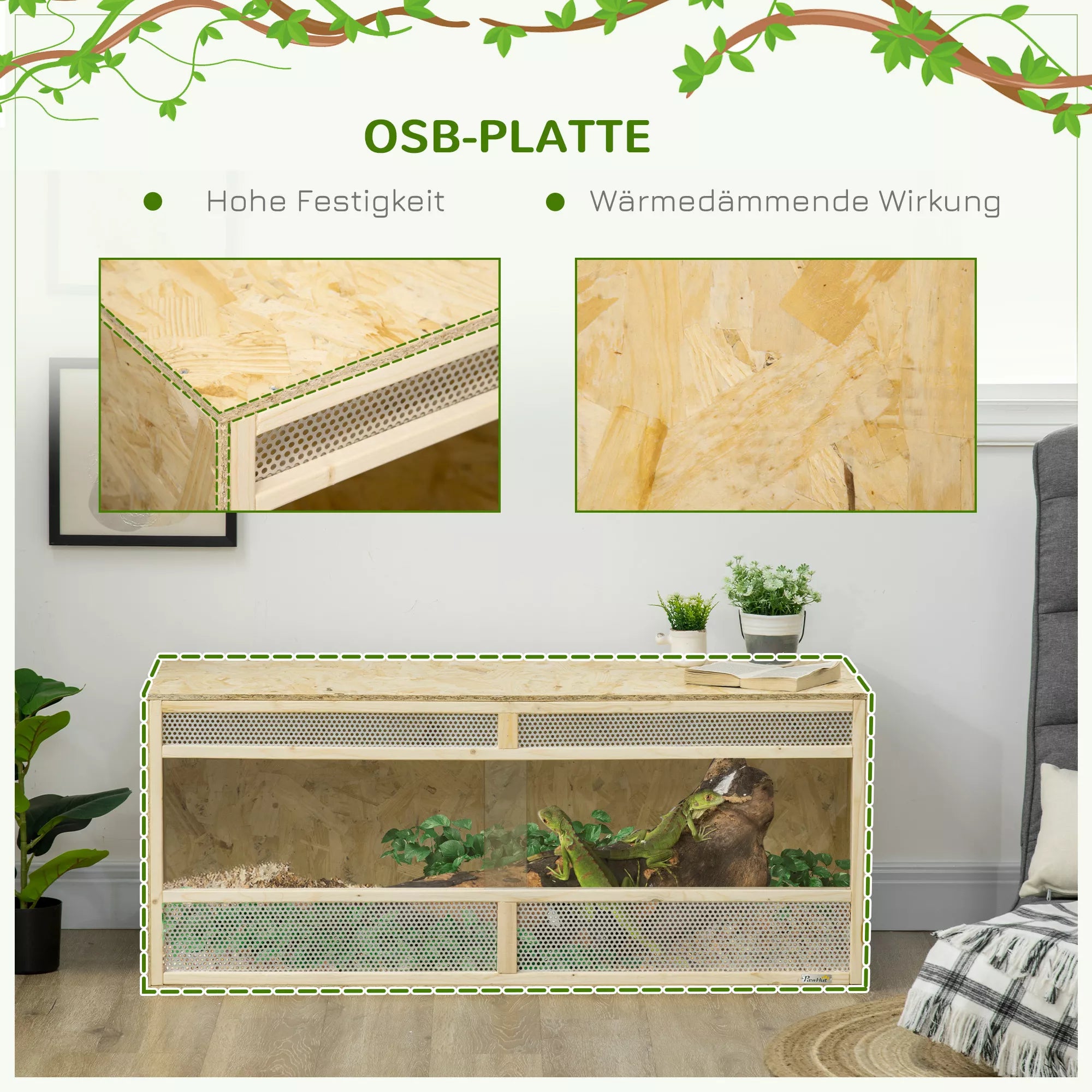 Terariumas ropliams/varliagyviams, stumdomos stiklinės durys, ventiliacijos grotelės, 120x50x50 cm