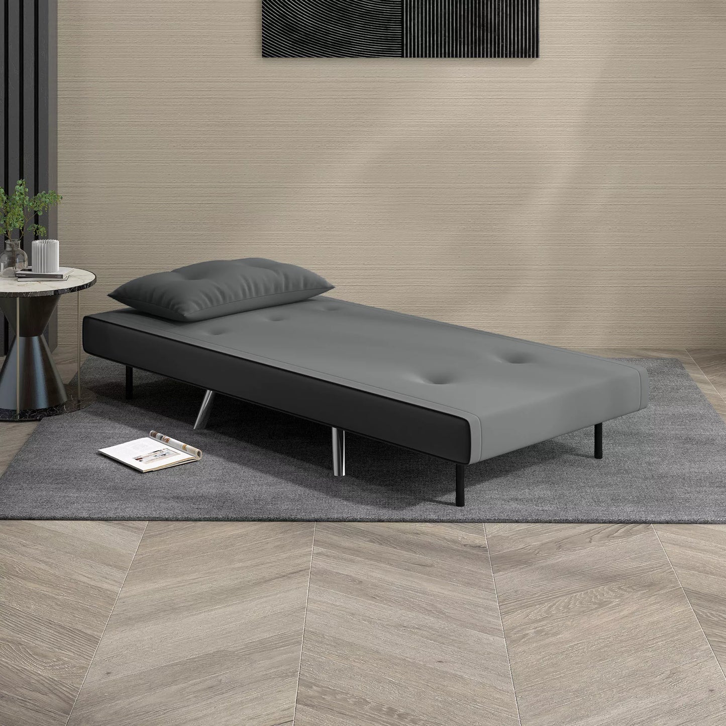 Atsiverčiamasis fotelis su gulėjimo funkcija, miegamasis fotelis, su sagų dygsniavimu, lininio audinio išvaizda, 77 cm x 88 cm x 83 cm, tamsiai pilkas