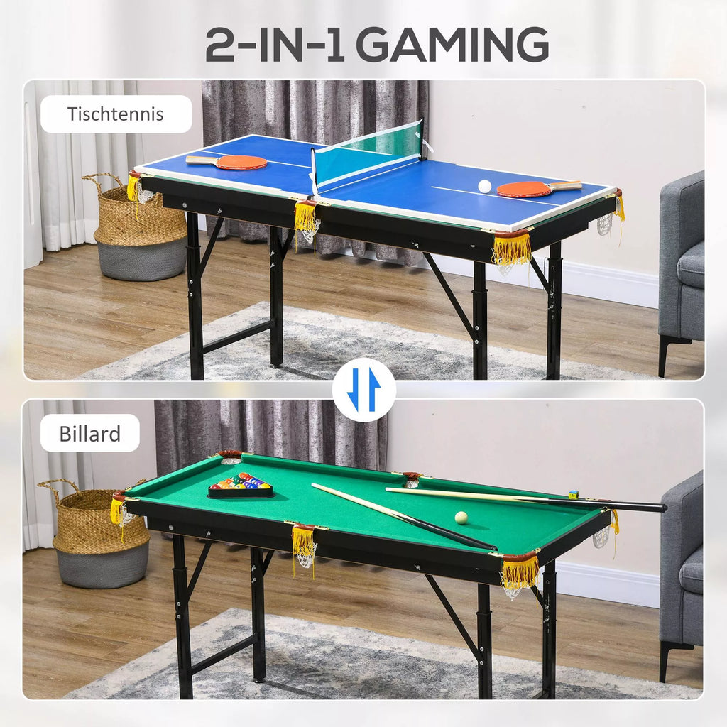 Daugiafunkcis žaidimų stalas Best Sporting 2-in-1, reguliuojamas, 140x63 cm, mėlynas/žalias
