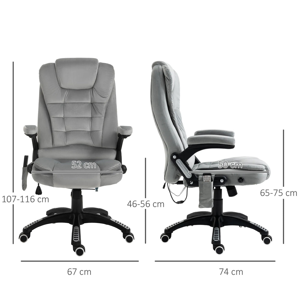 Biuro kėdė su masažo funkcija Ergonomiška vadovo kėdė su šildymo funkcija, atlošimo funkcija, supimosi funkcija Reguliuojamas aukštis 360° pasukama Kompiuterio kėdė su šonine kišene, aksomo išvaizda, pilka