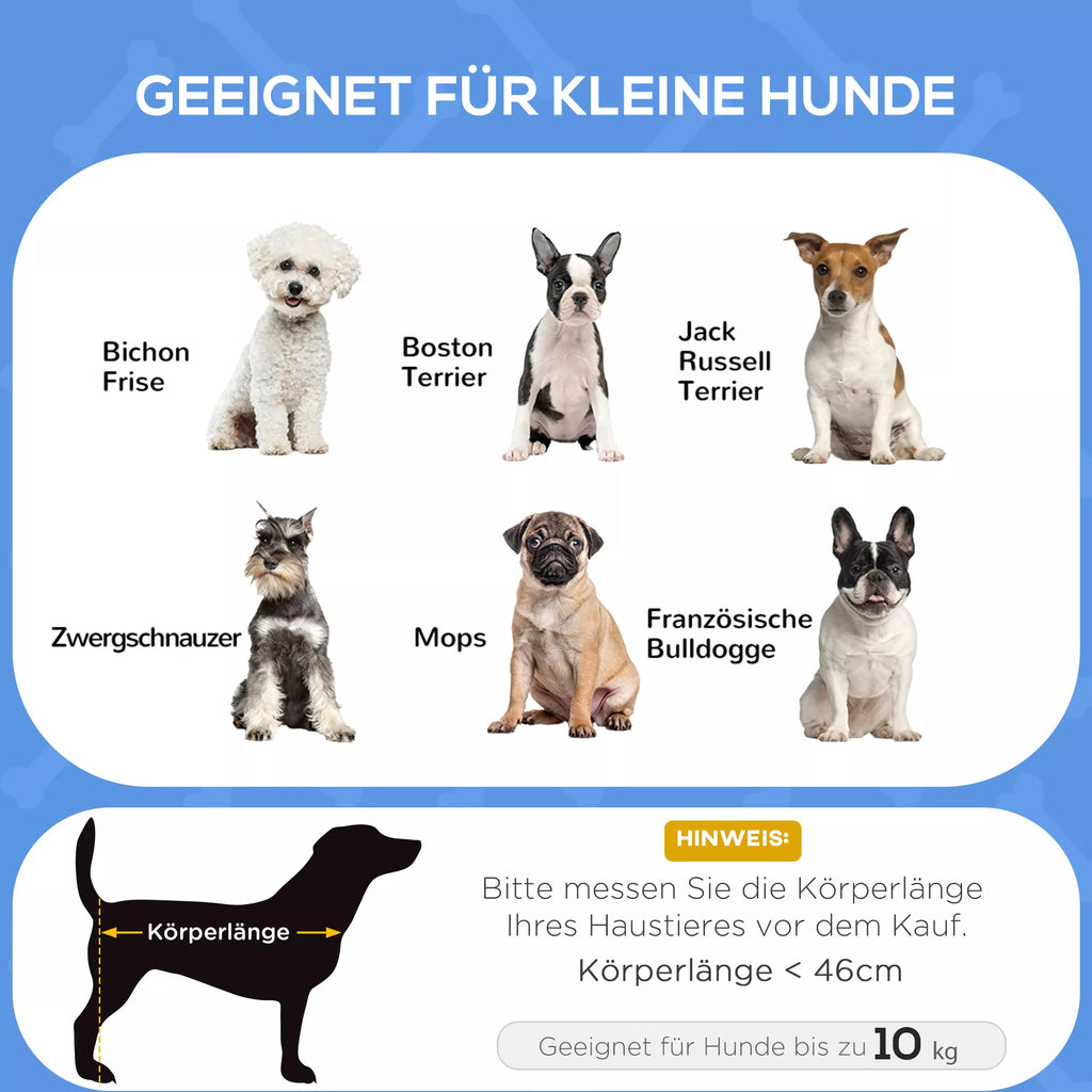 Lovelės informacinė grafika apie tinkamumą mažiems šunims