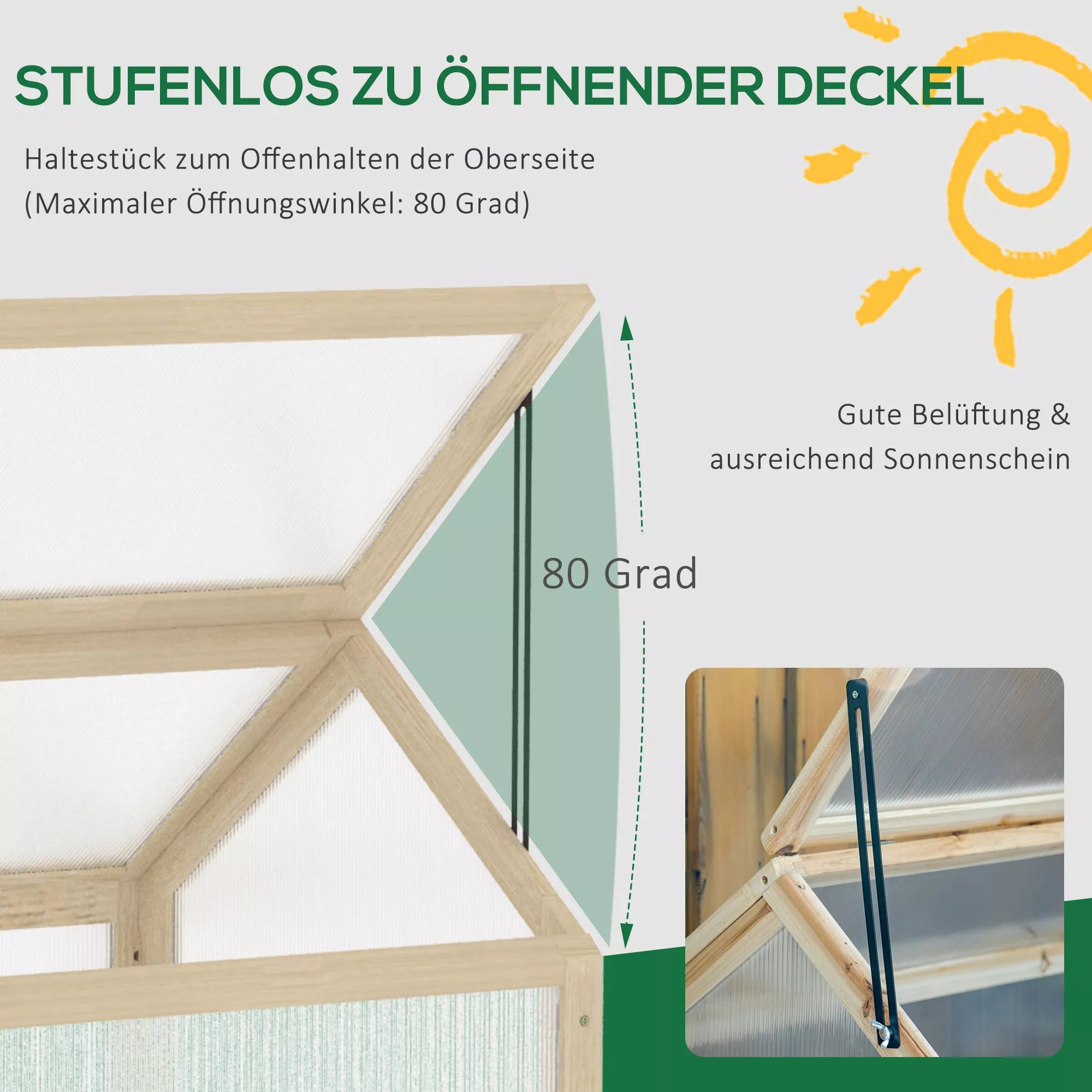 Šiltnamis kompaktiškas, su atidaromu stogu, 90 x 52 x 49,5 cm, natūralios medienos spalvos