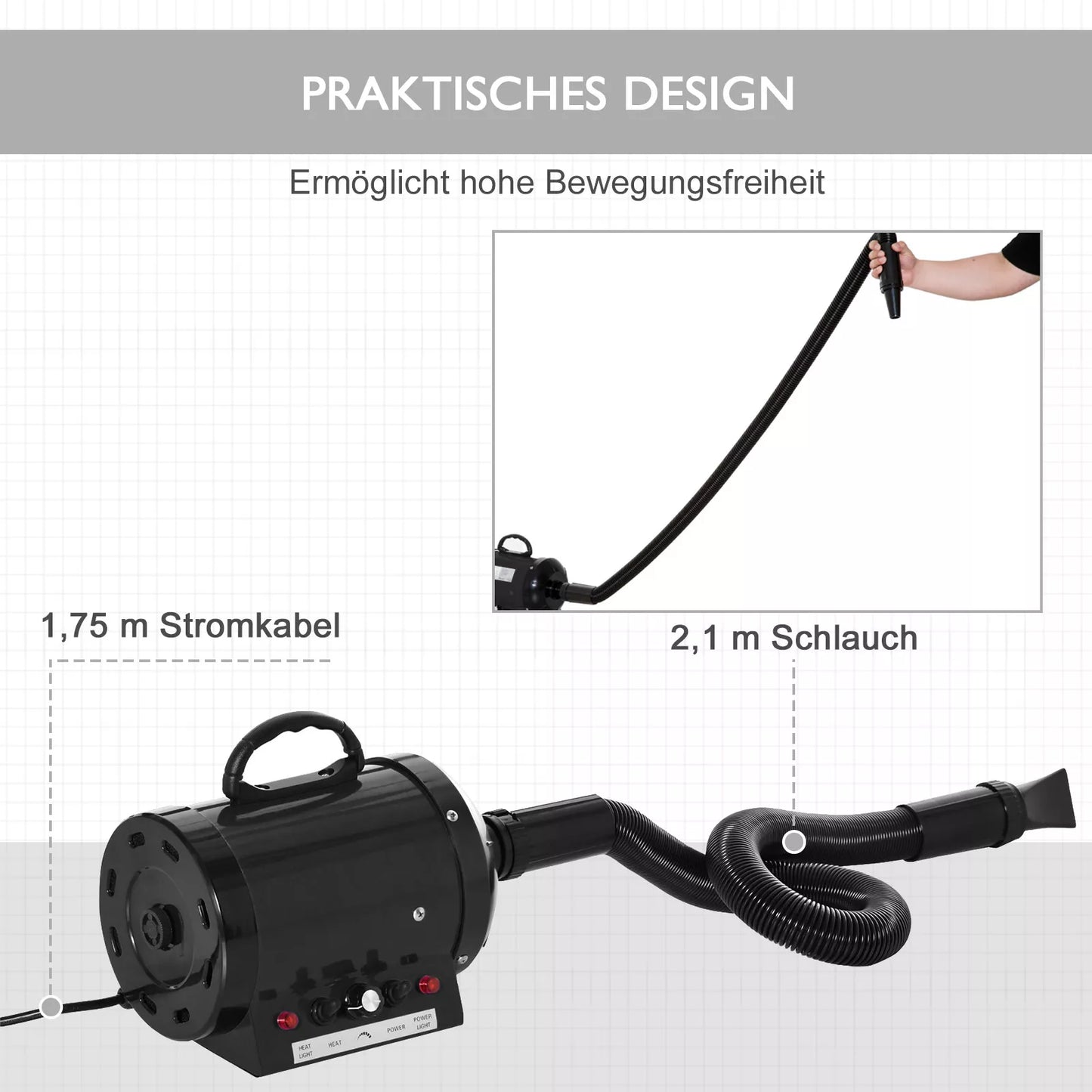Šunų džiovintuvas Blower 2800W Šunų džiovintuvas su reguliuojamu greičiu, temperatūros lygiais, 3 antgaliais, šildymu, gyvūnų plaukų džiovintuvas Pet Dryer šunims, katėms ir kitiems naminiams gyvūnams