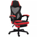 Ergonomiška biuro kėdė, žaidimų kėdė, sukiojama kėdė su atrama kojoms, kompiuterio kėdė, vadovo kėdė,  reguliuojamo aukščio, poliesteris, juoda + raudona, 58 x 63 x 112–122 cm