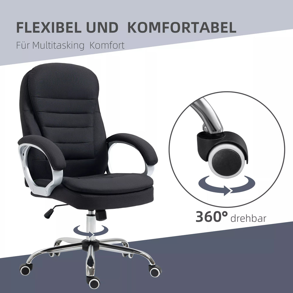 Biuro kėdė Darbo kėdė Rašomojo stalo kėdė Sukiojama kėdė 360° Ergonomiška Sūpynės funkcija Reguliuojamas aukštis Juoda Linas 64 x 75 x 111-121 cm