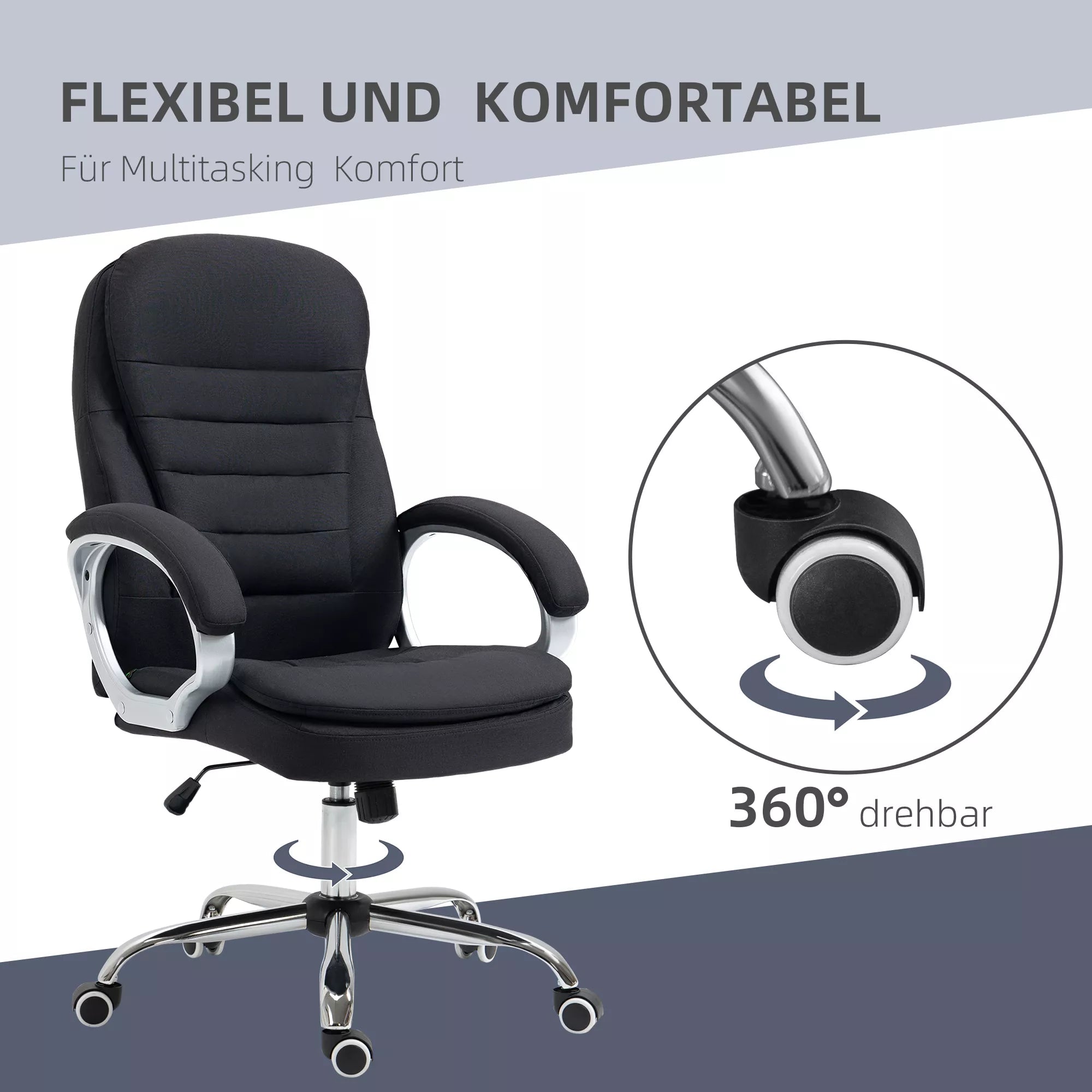 Biuro kėdė Darbo kėdė Rašomojo stalo kėdė Sukiojama kėdė 360° Ergonomiška Sūpynės funkcija Reguliuojamas aukštis Juoda Linas 64 x 75 x 111-121 cm
