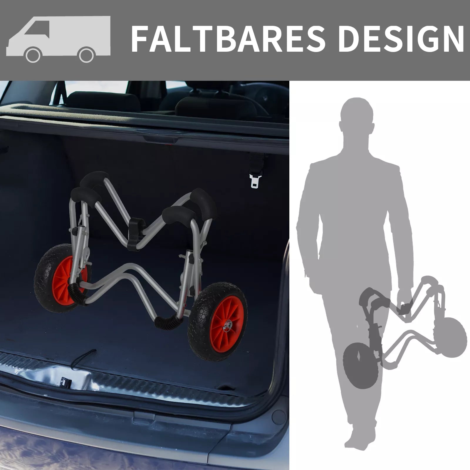 Kajakų vežimėlis Aliuminio valčių vežimėlis Sulankstomas transportavimo vežimėlis Dirbtinės odos ratai Sidabrinis 75 kg 75 x 43 x 46 cm