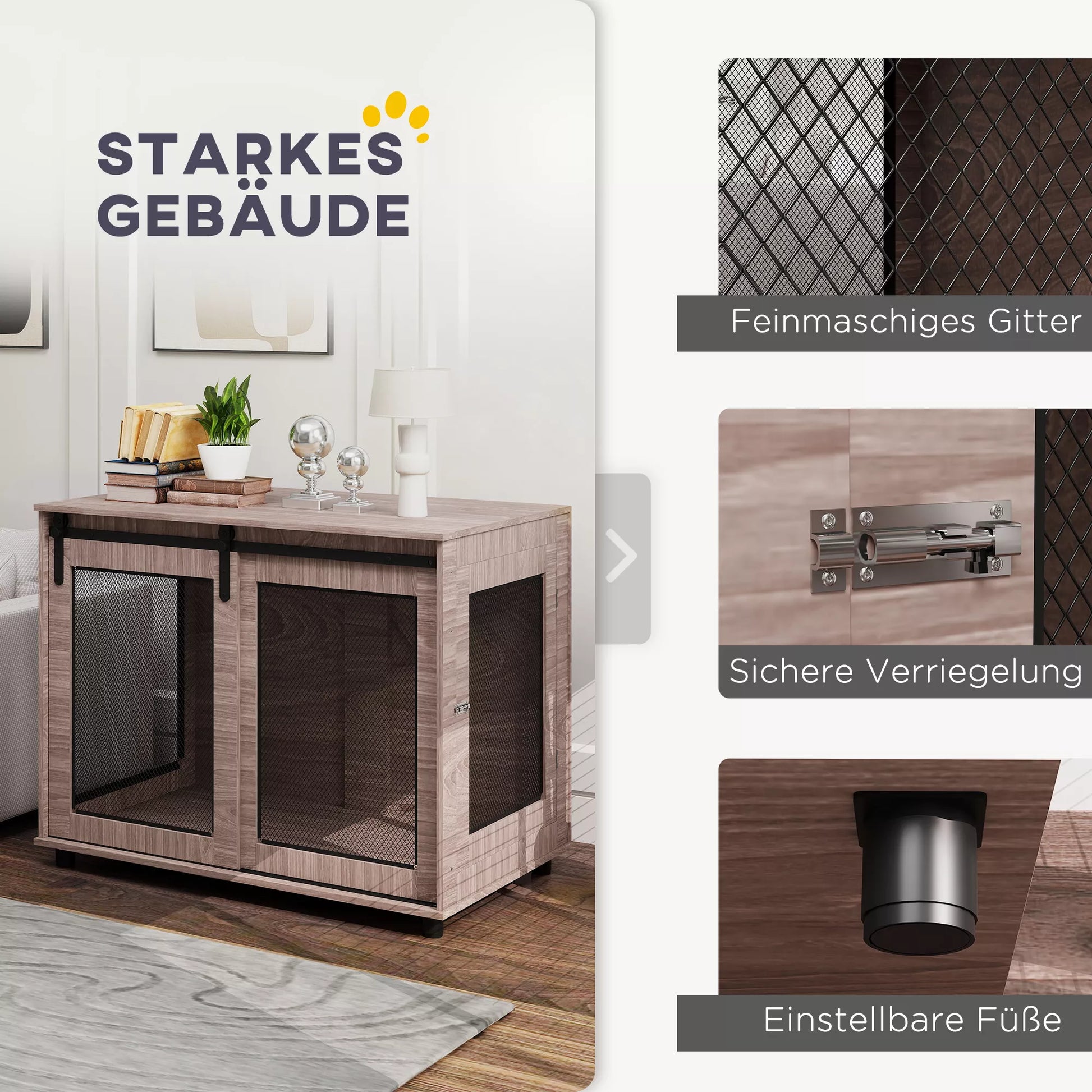 Šunų dėžė, transportavimo dėžė šunims, poilsio kampelis augintiniams, užrakinamos durys, 98 x 60 x 78 cm, šviesiai ruda