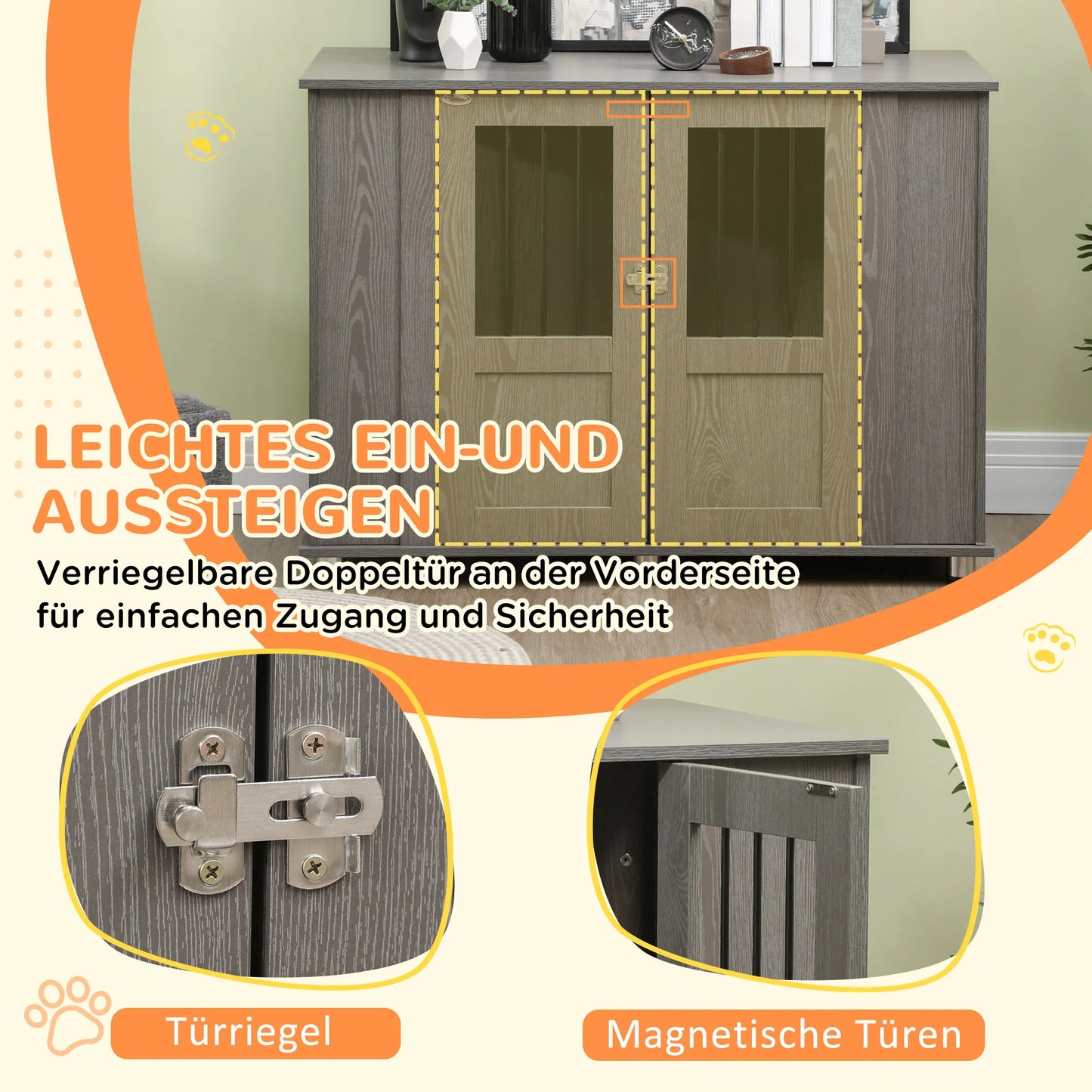 Šunų narvas / dėžė, 2 durys, su užraktu, 116 cm x 60 cm x 87 cm, Pilkas