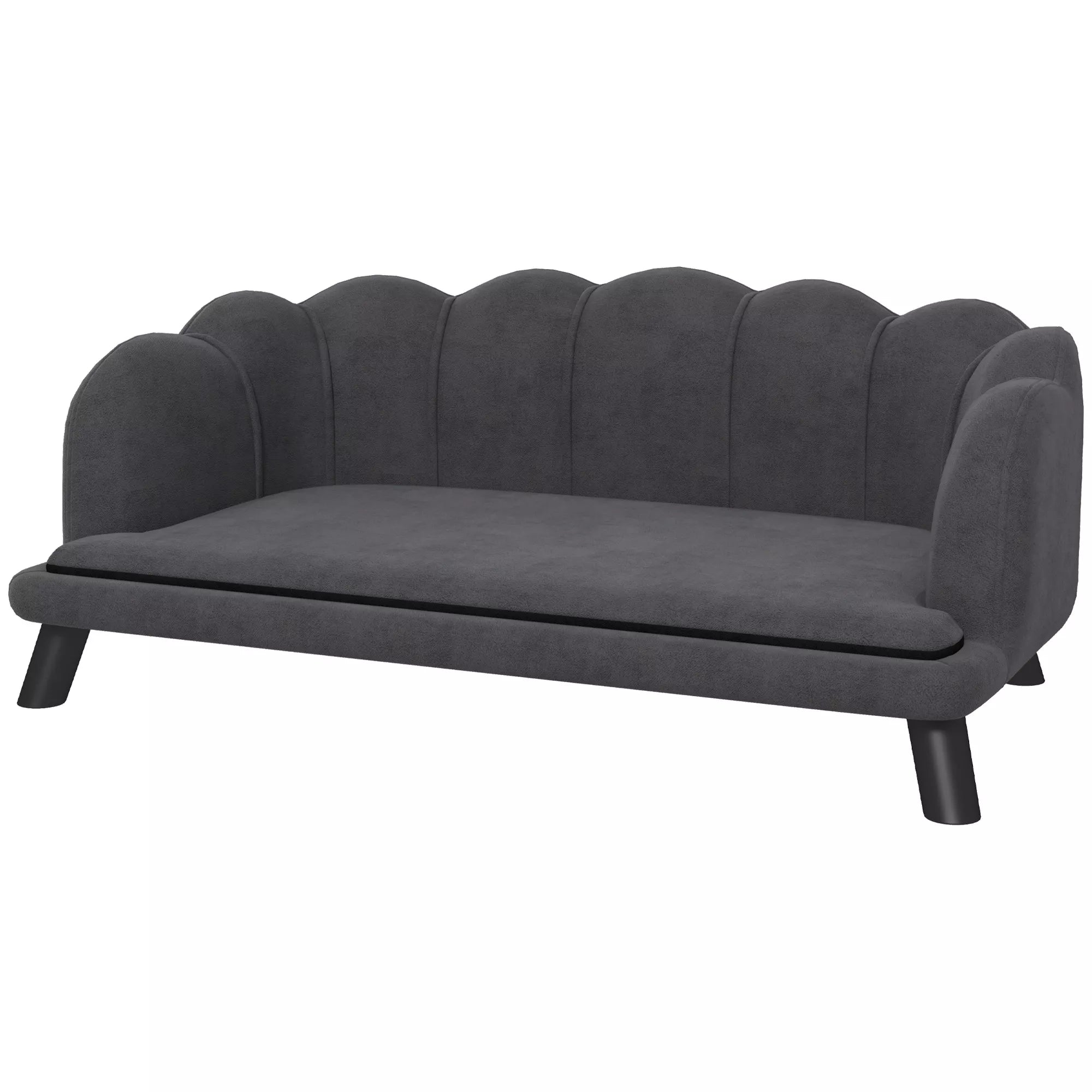 Šunų sofa, skalbiama danga, naminių gyvūnų sofa su atlošu ir medinėmis kojomis, kačių sofa, vidutinio dydžio šunims iki 25 kg, tamsiai pilka