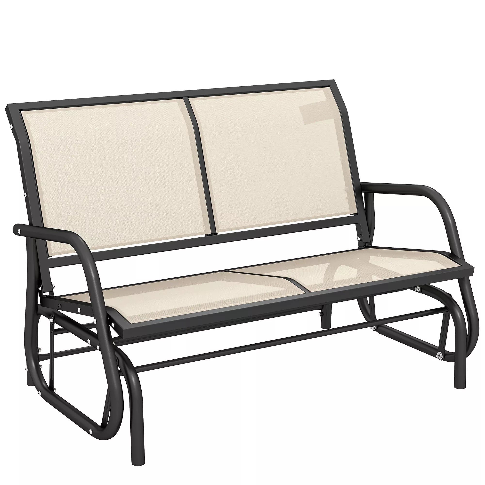 2 vietų supamasis krėslas Sodo suolas su supimosi mechanizmu Sodo supynės Metalinis suolas Parko suolas, atlaikantis iki 200 kg svorį Sodo baldai sodui, terasai, 120 x 70 x 85 cm Juoda+smėlio spalva
