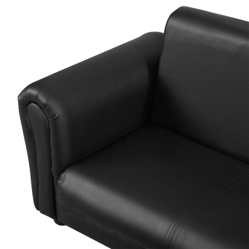 Vaikiškas fotelis su pufu, vaikiška sofa su taburete, vaikiška sofa, sofos fotelis, juodos spalvos, 83 x 42 x 41 cm