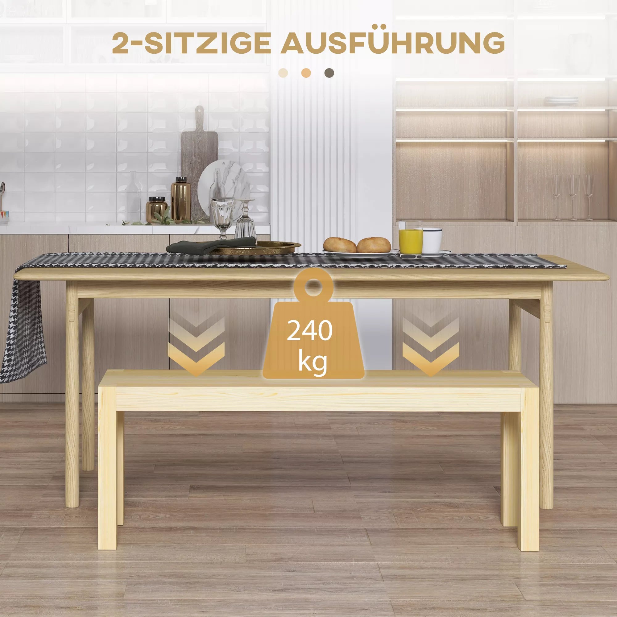 Suoliukas medinis 120 cm, 3 vietų, natūralios medienos