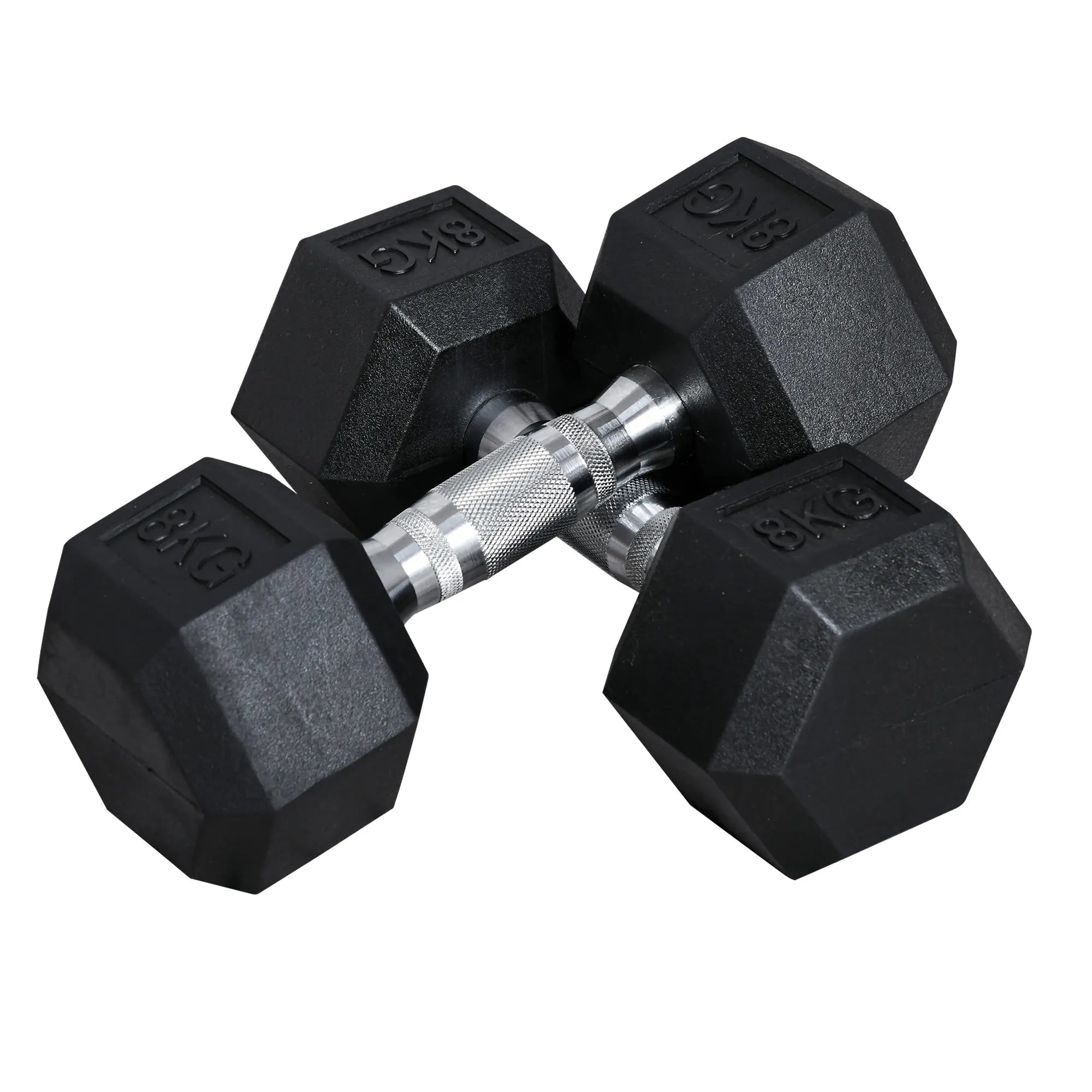 Hexagon hantelis Ketaus hantelis Guminis hantelis Rankena su grioveliais Svoris Metalo guminis juodas 2 x 8 KG
