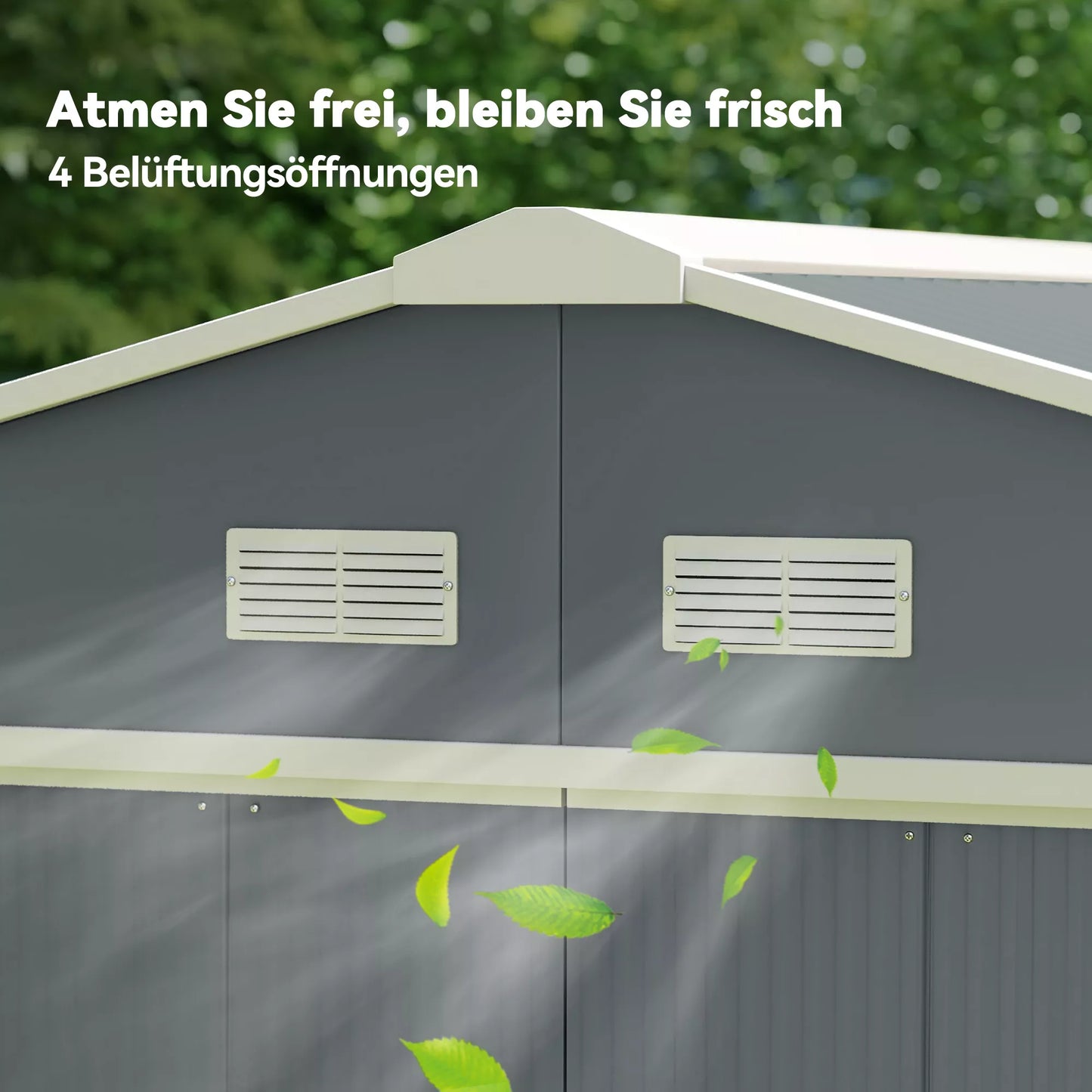 Įrankių sandėliukas, atsparus atmosferos poveikiui sodo namelis sodo įrankiams, su ventiliacijos langais, stumdomomis durimis, plieninis, anglies pilkos spalvos