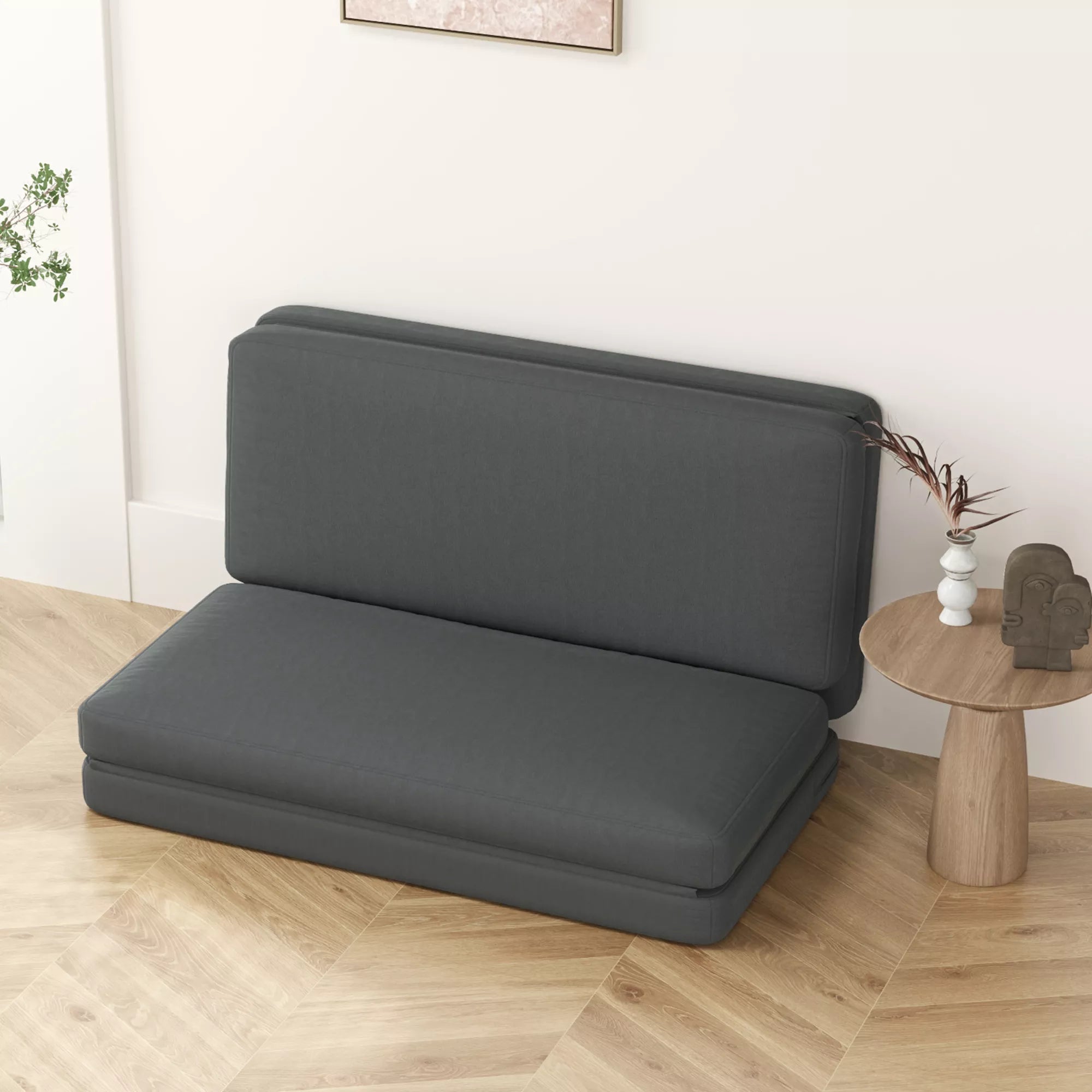 3-in-1 sulankstomas poilsio krėslas, svečių čiužinys, dalomas, 138 cm pločio, tamsiai pilkos spalvos