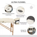 Masažuoklis, sulankstomas masažo stalas, aukščio reguliuojamas masažo suolas SPA, salonui, dirbtinė oda, mediena, kreminės baltos spalvos