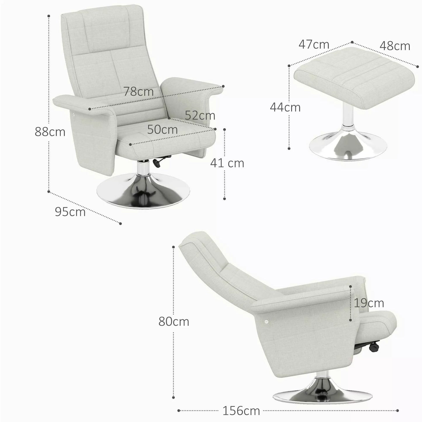 Masažinis krėslas su pakoja, atlenkiama atlošas, 78 x 95 x 88 cm, kreminės spalvos