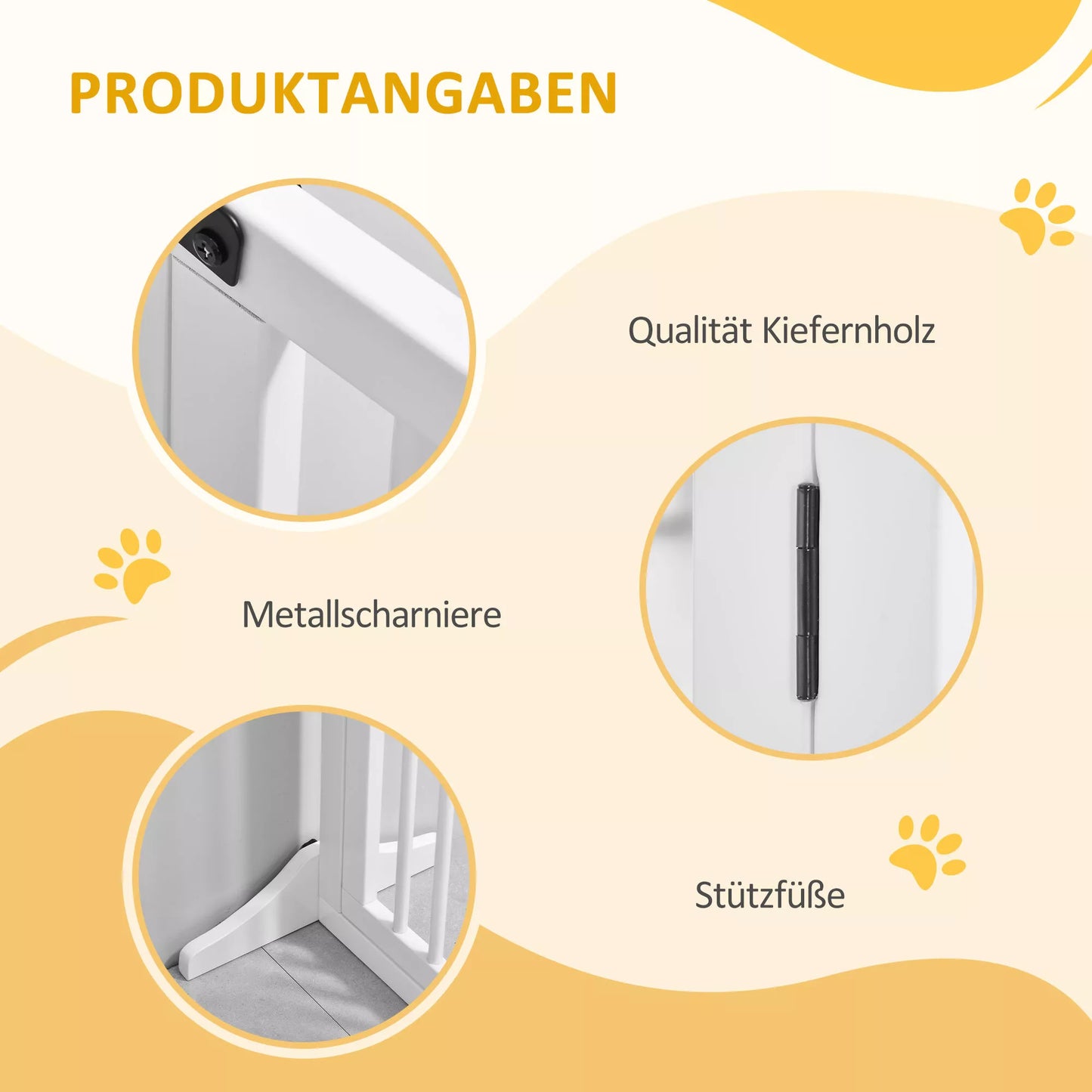 PawHut Medinis laisvai pastatomas šunų atitvaras su durelėmis, konfigūruojamas, tinka židiniui ir krosnelei, baltas 113-166 x 36 x 71 cm