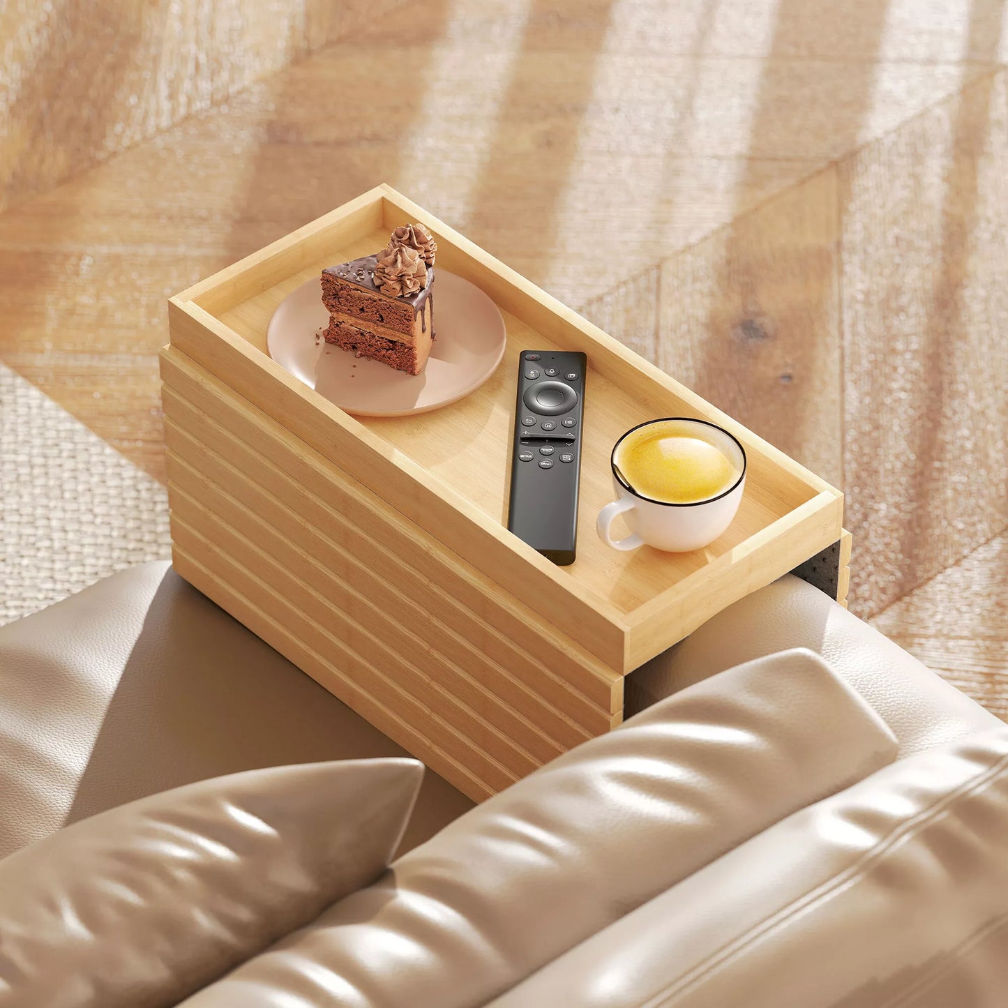 Pagalvėlė su atlošais sofoms, gėrimams, užkandžiams, nuotolinio valdymo pultui, bambuko mediena