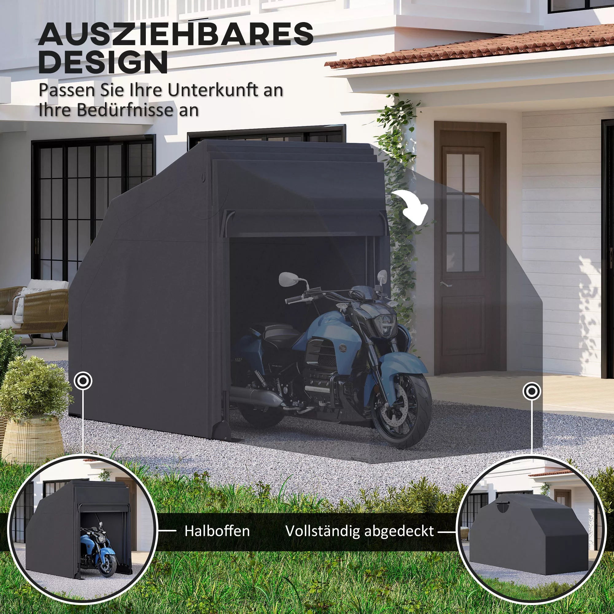 Motociklo dangtis Sulankstomas Lauko motociklo dangtis Neperšlampamas Žieminis XXL 345 cm x 135 cm x 191 cm Juodas