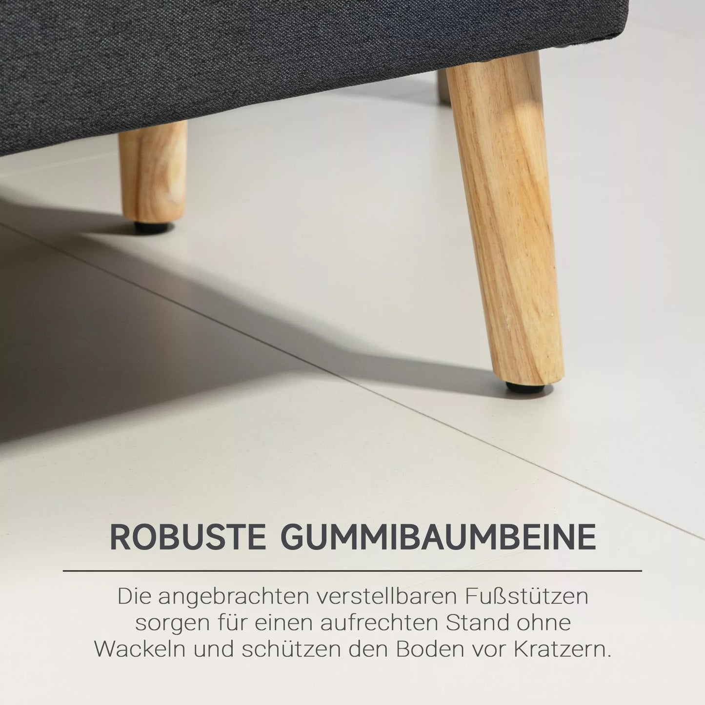 Tamsiai pilkas paminkštintas suolas su daiktadėže, 110 x 39 x 45 cm, iš kaučiukmedžio, su linine išvaizda