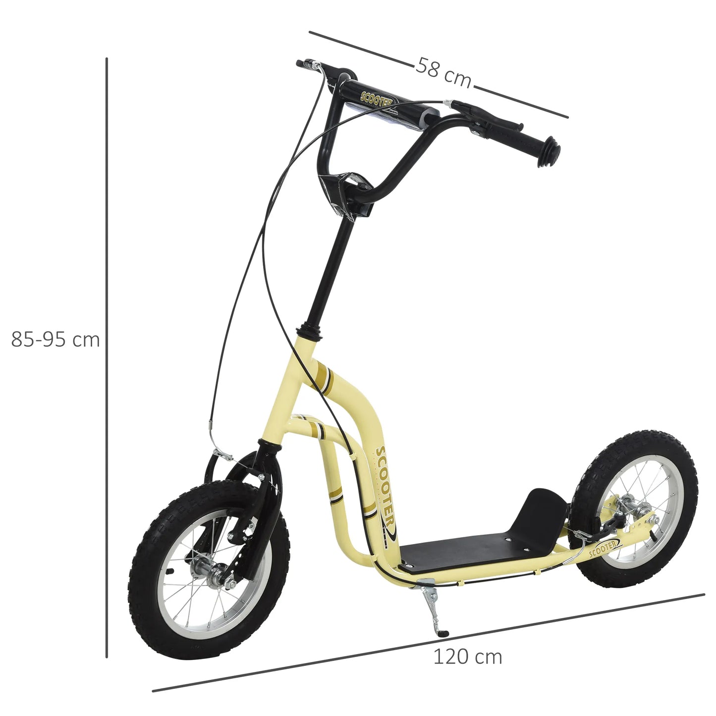 Vaikiški paspirtukai nuo 5 metų Scooter Vaikiški paspirtukai Paspirtukai Miesto paspirtukai Vaikiški paspirtukai Kickboard su pneumatinėmis padangomis 12 colių Guma Aliuminis Smėlio spalvos 120 x 58 x 85-95 cm