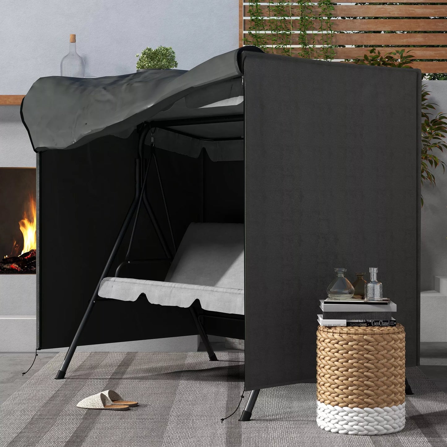 Sodo supynių uždangalas, apsauginis "holivudinių" supynių gaubtas, atsparus vandeniui, 177 x 114 x 152 cm, Pilkas