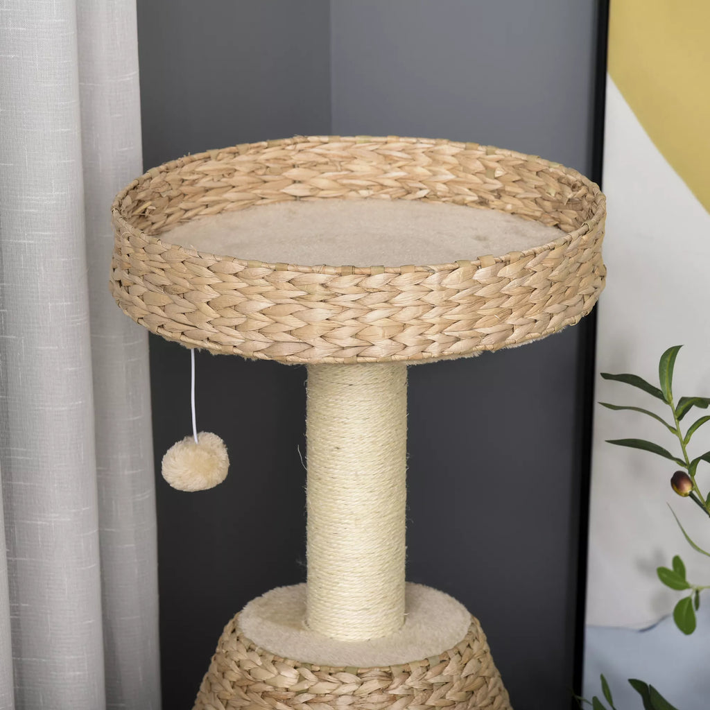Kačių medis, kačių draskyklė, baldai kačiukams su kačių urvu, kamuoliuko žaislas, sizalis, minkštas pliušas, aukštis 82,5 cm, geltonas