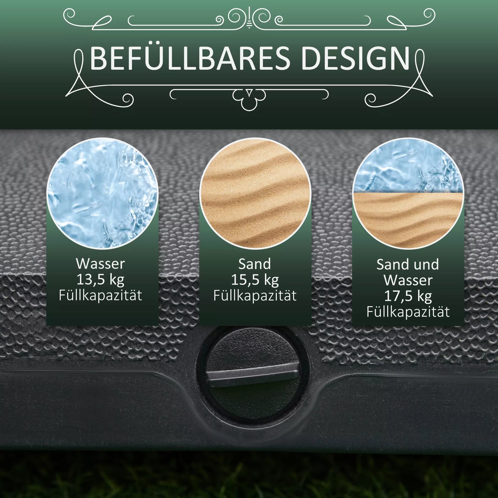 Saulės skėčio stovas, kurį galima pripildyti iki 20 kg Saulės skėčio stovas su ritinėliu, skirtas 38/48 mm skėčio stiebams Saulės skėčio stovas sodui, terasai, balkonui Juodas