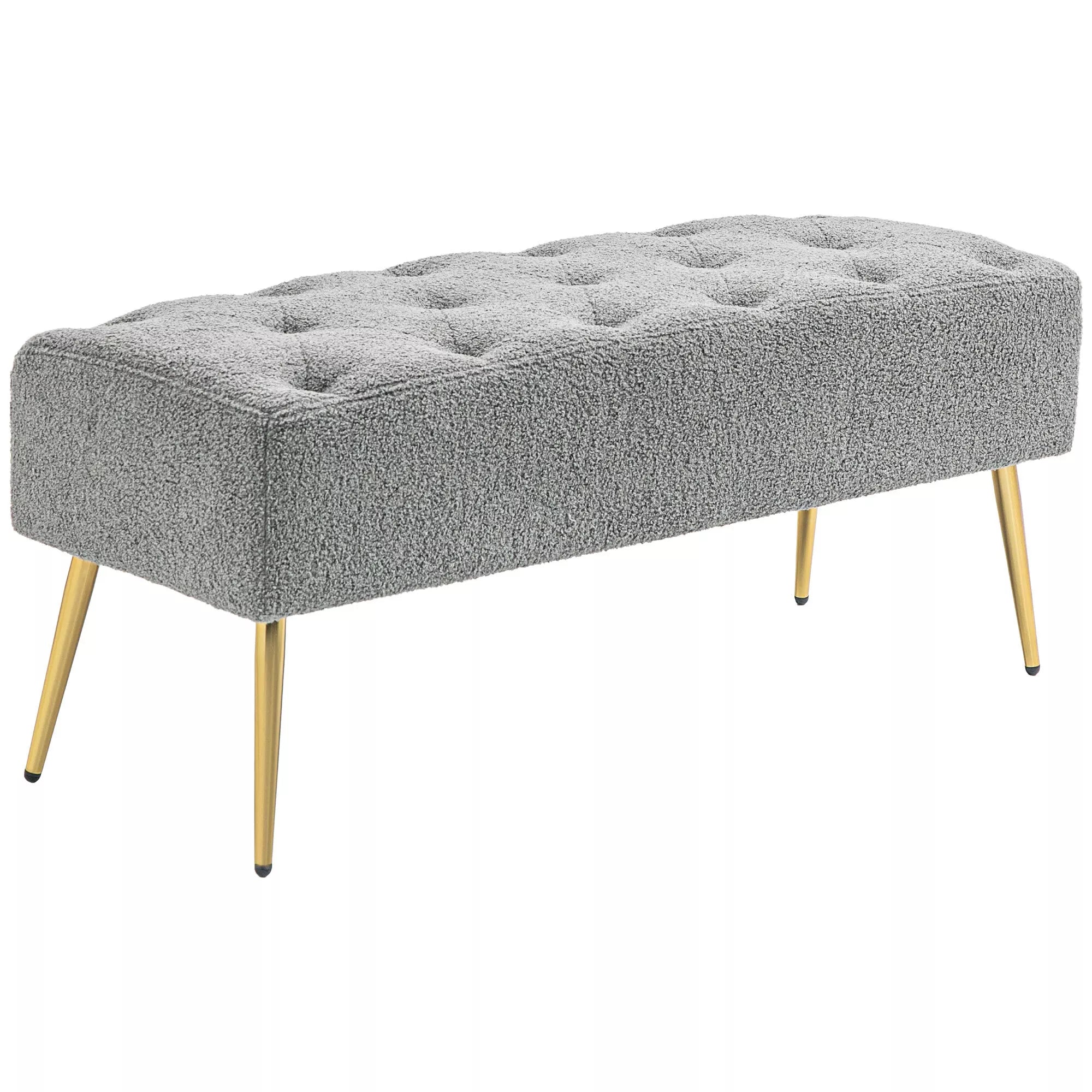 Lovos suoliukas, minkštas avies vilnos optikos užvalkalas, iki 120 kg, paauksuotos plieninės kojelės, 112x41x46cm, pilkos spalvos