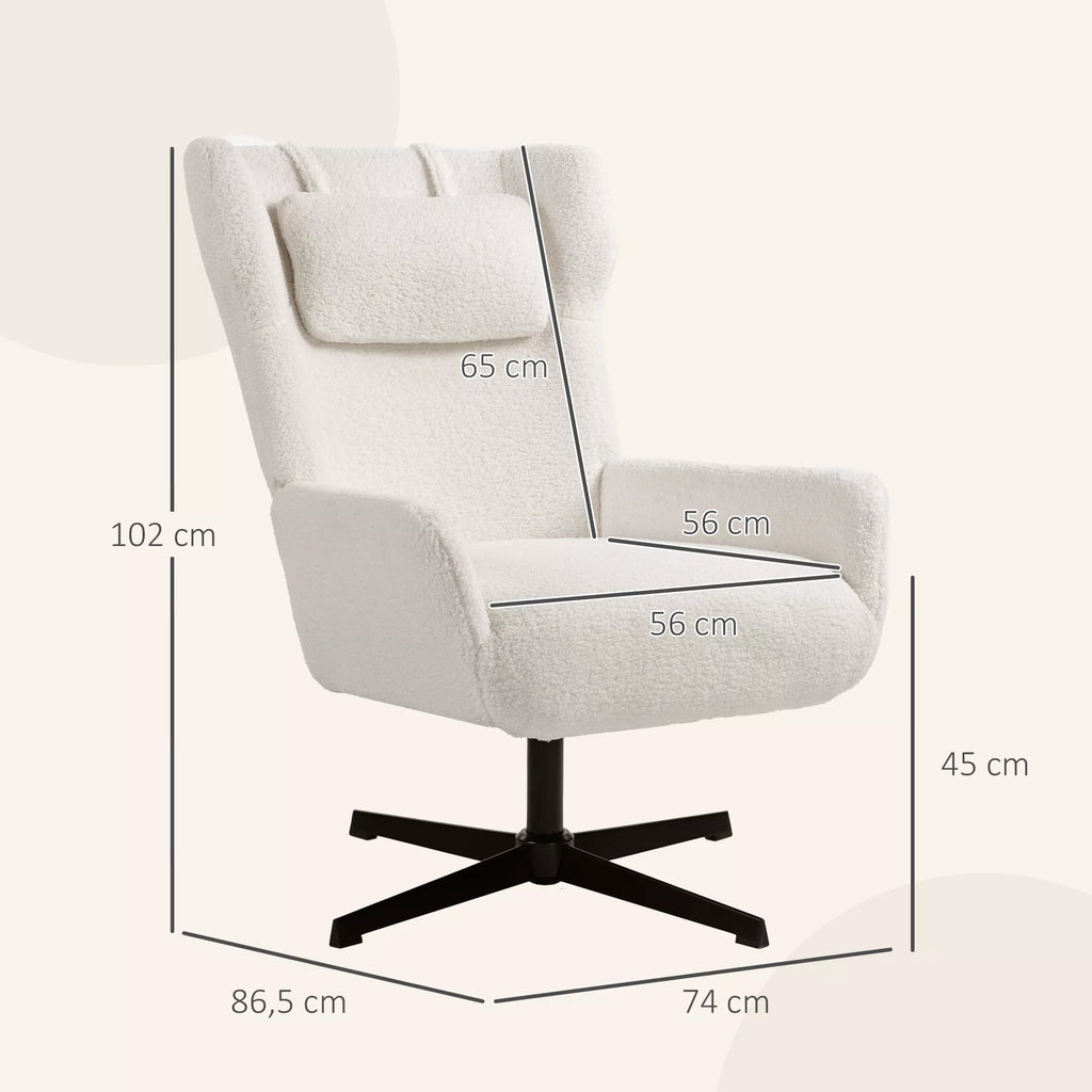 Fotelis besisukantis 360° su Šerpa audiniu 74x86,5x102 cm, kreminės spalvos