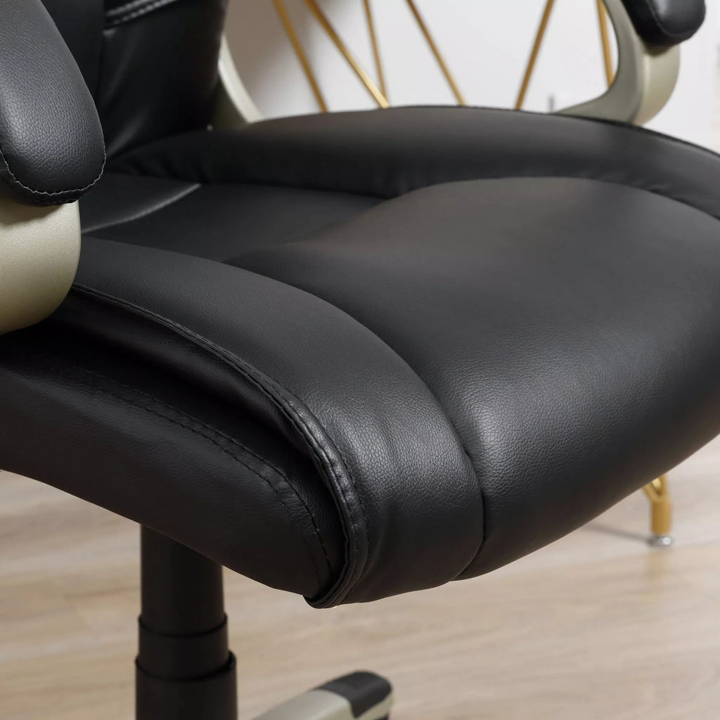 Biuro kėdė, vadovo kėdė su svyravimo funkcija, ergonomiška sukama kėdė, sportinio dizaino, su aukšta atlošo atrama, juoda, dirbtinė oda, metalas, 70 x 58 x 114–124 cm