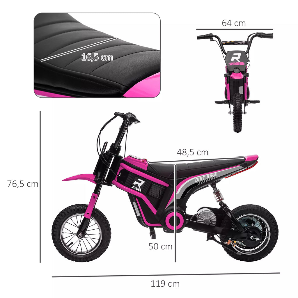 Vaikiško motociklo matmenų schema su išmatavimais