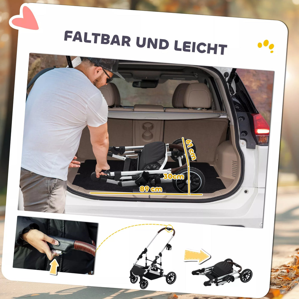 3-in-1 Šunų vežimėlis, sulankstomas katėms iki 10 kg, katelių vežimėlis su pagalvėle ir puodelio laikikliu, šviesiai pilkas