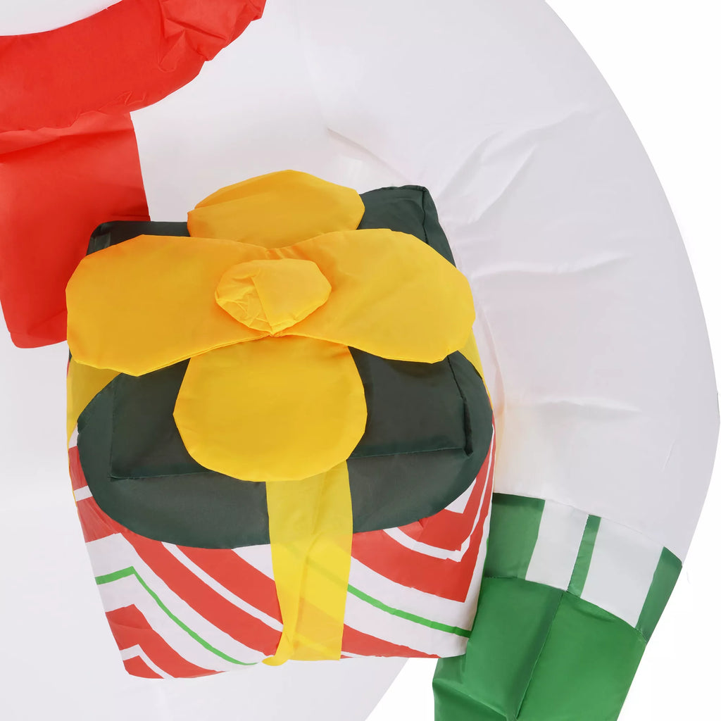 1,80 m Sniego senis su kalėdine lazdele ir dovana, savaime pripučiamas, su LED, atsparus oro sąlygoms