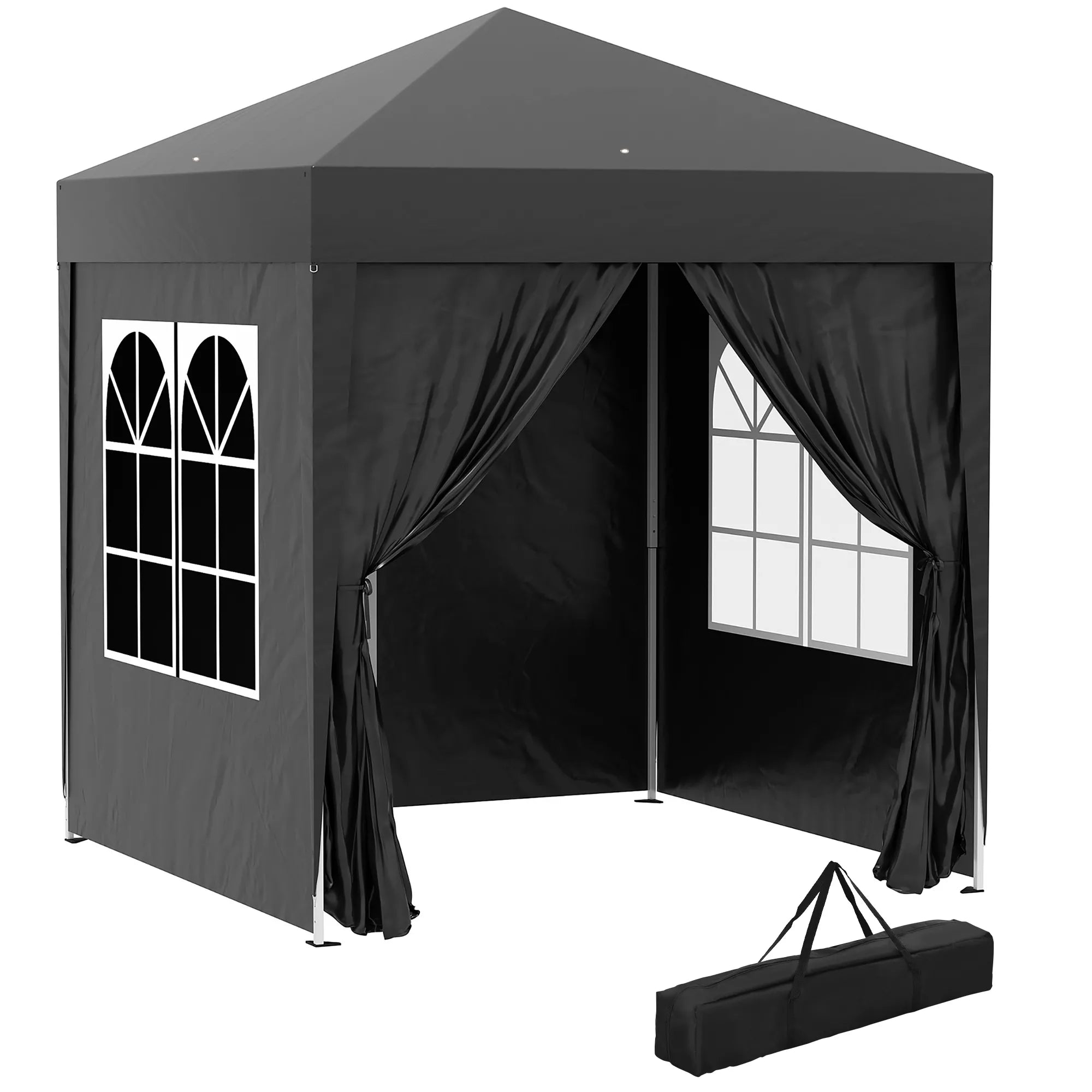 Sulankstomas paviljonas, alaus palapinė, 4 nuimamos šoninės sienos, 2 langai, metalinis rėmas, 2 x 2 m, juodos spalvos