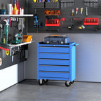 Mobilus dirbtuvių vežimėlis, įrankių vežimėlis, ritininis vežimėlis, įrankių dėžė su 5 stalčiais, mėlynas