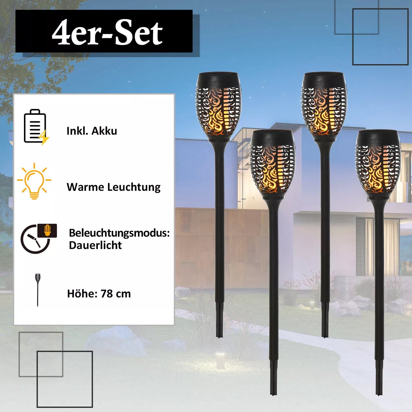 Lauko apšvietimas 4 vnt. Saulės LED šiltai baltos spalvos sodui su kuoliuku ir kištuku IP44 atsparus vandeniui sodas lauke veja kiemas